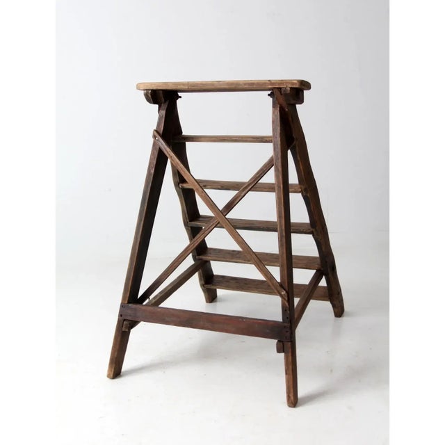 Wood Antique Stairs Ladder Shelf For Sale - Image 7 of 13