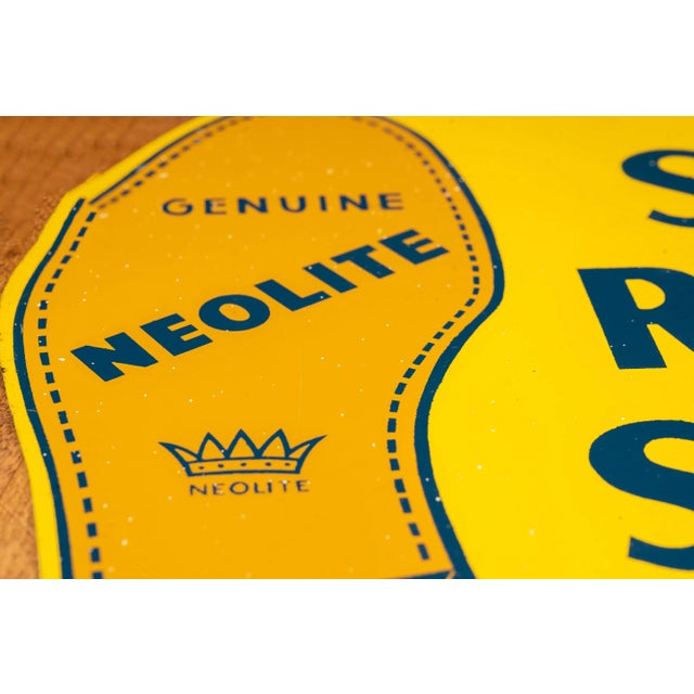 Vintage Double-Sided Flanged Porcelain Shoe Repair Sign For Sale - Image 4 of 5