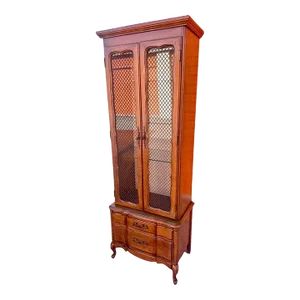 Solid Cherry Wood French Provincial Style China Cabinet Made in North Carolina - Vintage Mid 20th Century