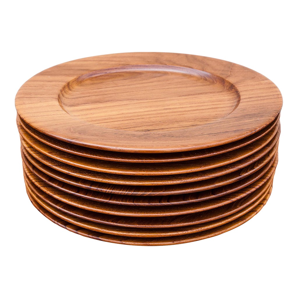 Set of 10 Vintage Danish Teak Charger Plates From Illums Bolighus
