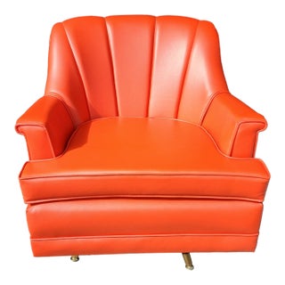 Vintage 1950s Midcentury Modern Pontiac Chair Co for Montgomery Ward Orange Swivel Rocking Chair For Sale