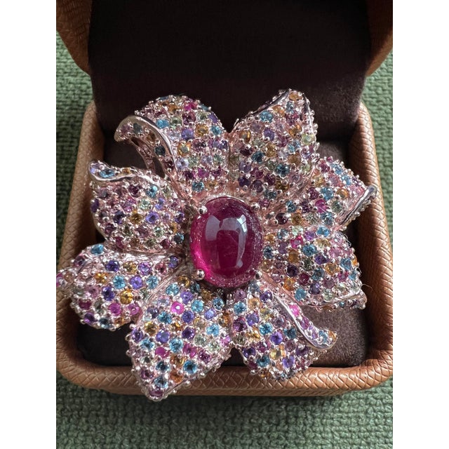 Gemstone Bochic "Orient" Natural Ruby & Natural Multi Gem Ring Set In 18K Gold & Silver For Sale - Image 7 of 18