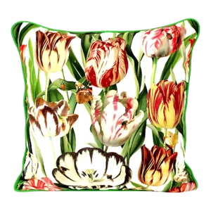 Vintage Tulip & Leaf Reversible Painted Pillow Colefax & Fowler Style With Piping