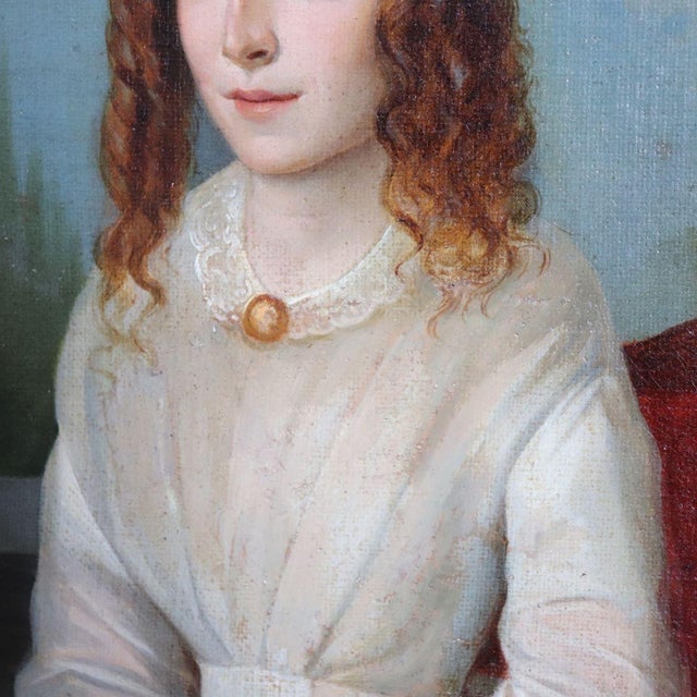 Portrait of a Young Woman with a Book, Oil Painting on Canvas, 19th Century, Framed For Sale - Image 8 of 12