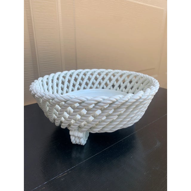 1960s 1960s French Country White Ceramic Woven Rope Cachepot Basket For Sale - Image 5 of 13