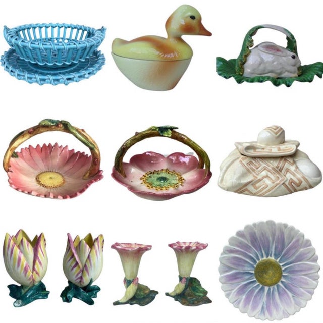 Violet French Majolica Pink Lily Wall Pocket Mont-Chevalier Castel Circa 1900 For Sale - Image 8 of 10