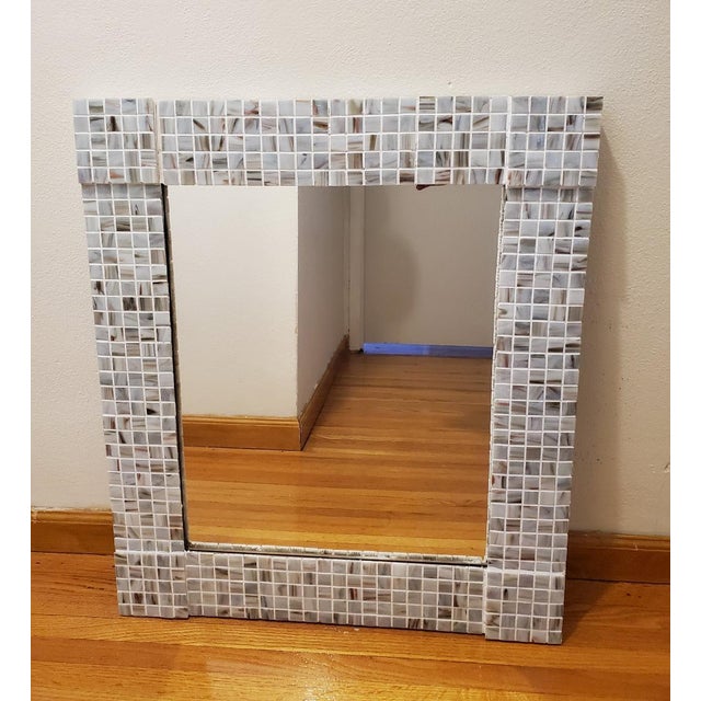 1990s Large Original Handcrafted Pearlescent Tile Mirror For Sale - Image 4 of 10