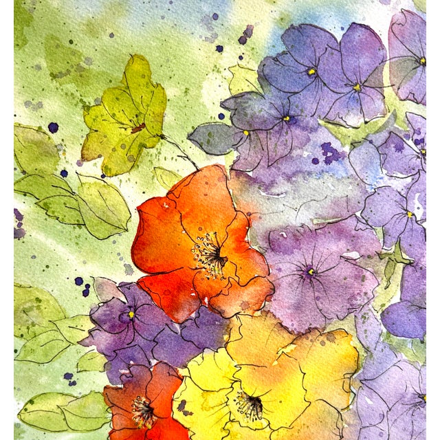 Framed Original Watercolor Painting “Iceland Poppies and Sweet Peas” For Sale - Image 11 of 12