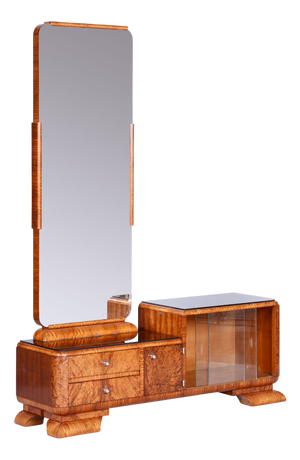 Art Deco Dressing Table in Rosewood and Walnut Veneer with Mirror, France, 1920s