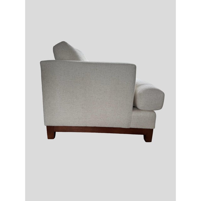 Lee Industries Lee Industries 8 Foot Two Cushion Sofa With Oak Base in White Woven Linen Blend Fabric For Sale - Image 4 of 11
