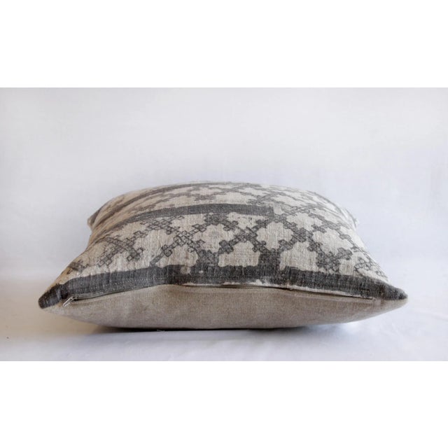 Vintage Batik Accent Pillow Charcoal and Natural Linen For Sale - Image 4 of 6