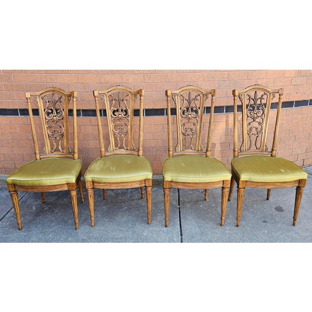 Set Six Louis XVI Brass Mounted Carved French Walnut Dining Chairs For Sale In Washington DC - Image 6 of 12