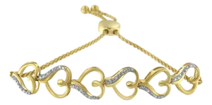 14K Yellow Gold Plated .925 Sterling Silver Diamond Accent Heart Link Bolo Bracelet
