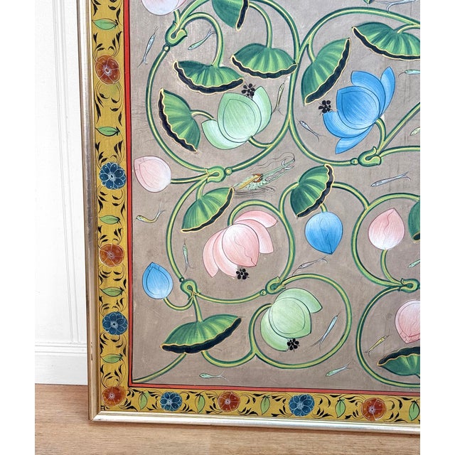 Wood Vintage 4x6 Hindu Lotus Pond Pichwai Framed Wall Panel Art For Sale - Image 7 of 12