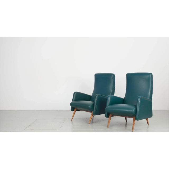 Set of Dark Green Leatherette Armchairs, 1950s For Sale - Image 4 of 18