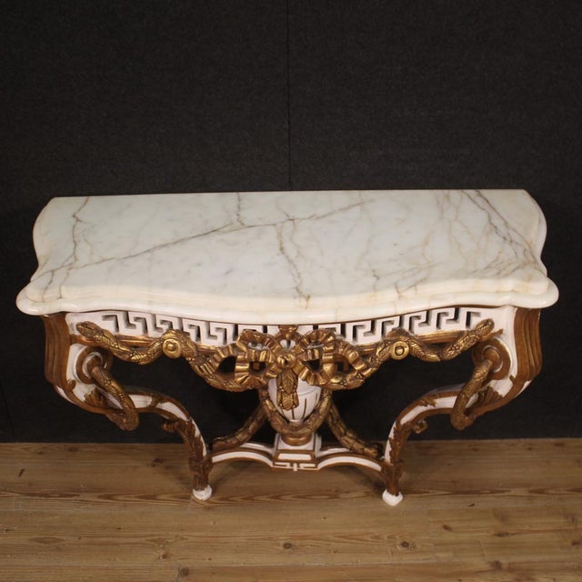 Gold French Lacquered and Painted Console in Louis XV Style, 1980s For Sale - Image 8 of 13