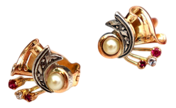 Gold and Silver Earrings with Diamond Chips and Encrusted Stones, Set of 2