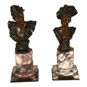 Late 19th Century Georges Van Der Straaten Belgium Bronze Busts - A Pair