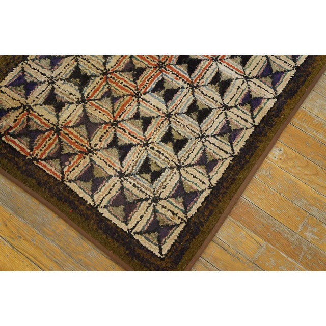 1920s Multicolor Square Folk Art Antique Amercian Hooked Rug 2' 4'' X 3' 4'' Woven Wool Carpet For Sale - Image 9 of 9