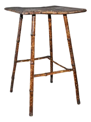 Early 20th Century Traditional English Antique Square Burnt Bamboo and Wood Side Table