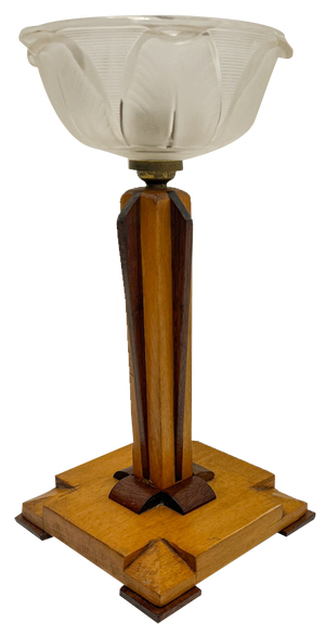 French Art Deco Geometric Table Lamp in Wood, 1940s