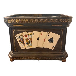 1980s Maitland-Smith Hand-Painted Tooled Leather Poker Box For Sale