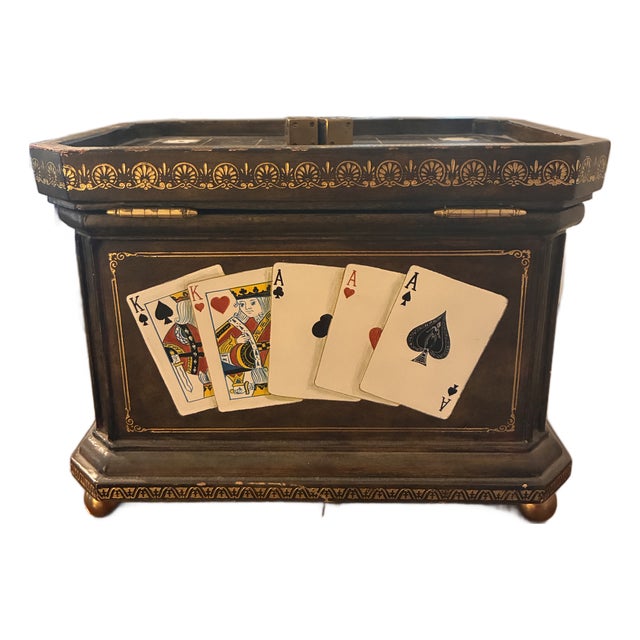 1980s Maitland-Smith Hand-Painted Tooled Leather Poker Box For Sale