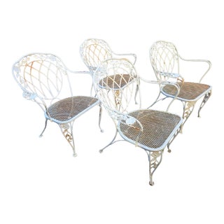 Vintage Wrought Iron Dining Arm Chairs, 4 Pieces For Sale