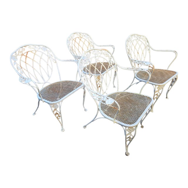 Vintage Wrought Iron Dining Arm Chairs, 4 Pieces For Sale
