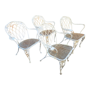 Vintage Wrought Iron Dining Arm Chairs, 4 Pieces