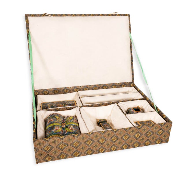 Vintage Chinese Qing Dynasty Desk or Calligraphy Set Cloisonne Asian Scholar For Sale In Detroit - Image 6 of 10