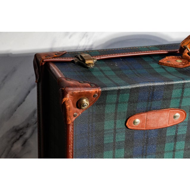 Heritage Style Vintage Tartan Leather Suitcase Luggage Home Decor Prop Storage For Sale - Image 14 of 18