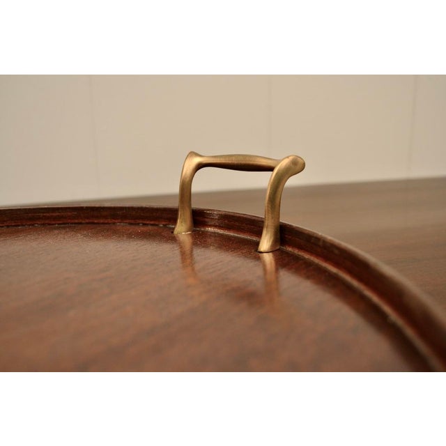 Victorian Antique English Oval Mahogany Inlaid Butler Tray For Sale - Image 3 of 4