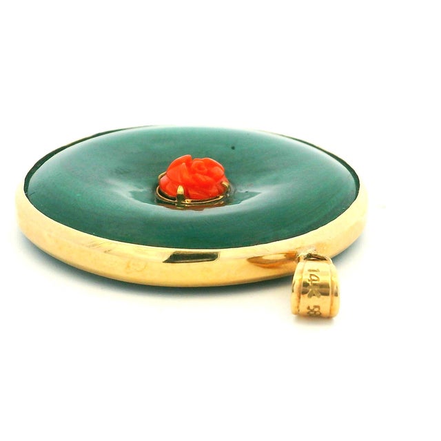 Vintage Italian 14k Gold Jade and Carved Coral Statement Pendant For Sale - Image 11 of 11