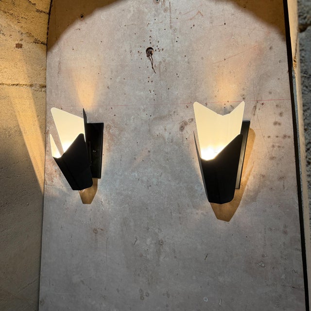 French-Italian Design Pablo Romo Black Metal Wall Sconce Pair For Sale In San Diego - Image 6 of 6