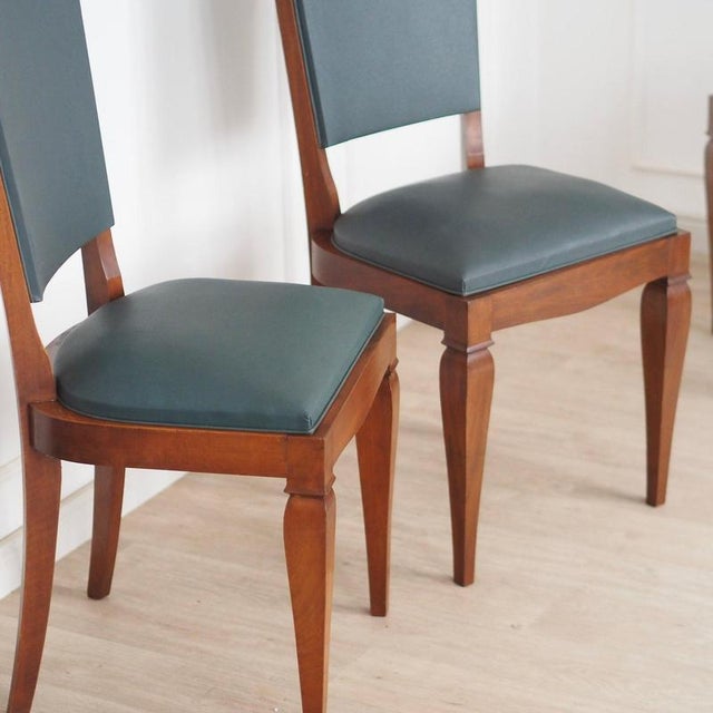 Brown Art Deco Chairs with Petrol Faux Leather Seats, 1930s, Set of 6 For Sale - Image 8 of 18