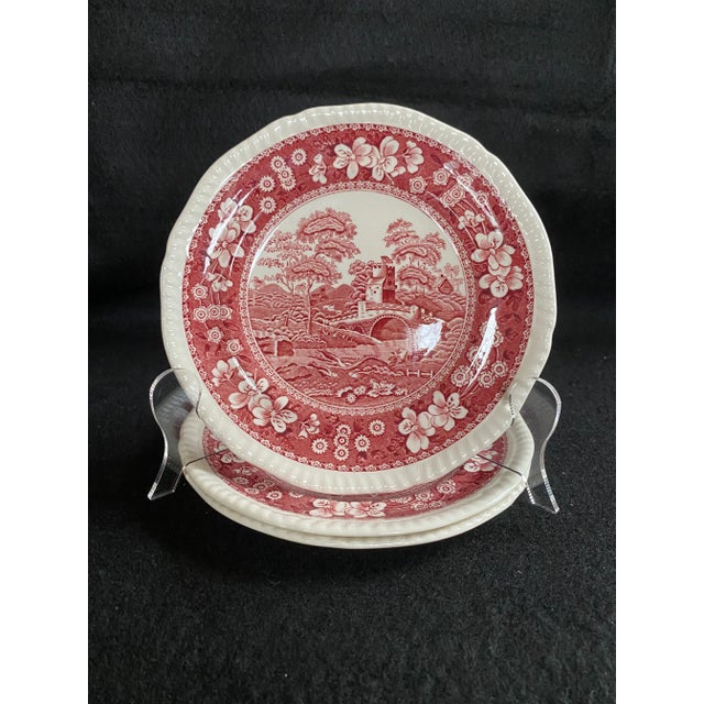 Final Markdown. Rare Find; Spode “Pink Tower” Design English Transferware Side Plates. Set of 3 For Sale - Image 10 of 10
