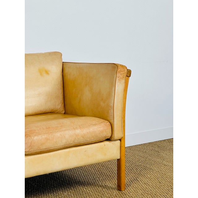 Vintage Scandinavian Sofa in Beige Leather and Wood from Stouby, 1960s For Sale - Image 12 of 18