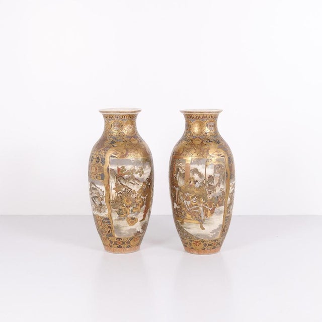 Meiji Japanese Satsuma Vases in Hand-Painted Porcelain, 1890s, Set of 2 For Sale - Image 14 of 16
