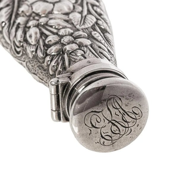 Silver Antique Sterling Silver Perfume Scent Engraved Repousse Bottle Flask London 1873 For Sale - Image 8 of 11