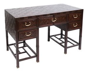 1960's Anglo Chinese Bamboo Parquet Hardwood Campaign Desk