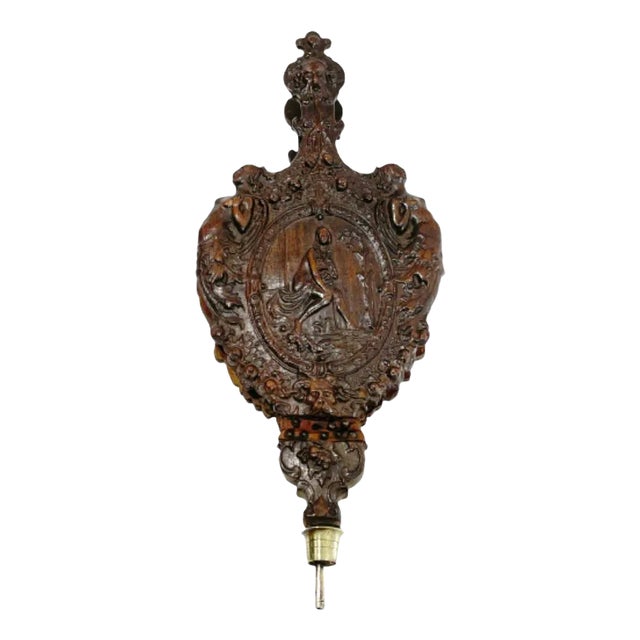 Early 19th Century Oak Bellows Richly Carved with a Mythological Scene For Sale