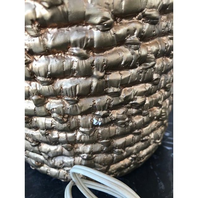 American 1960s Gold Painted Raffia Table Lamp With Black Shade For Sale - Image 3 of 10