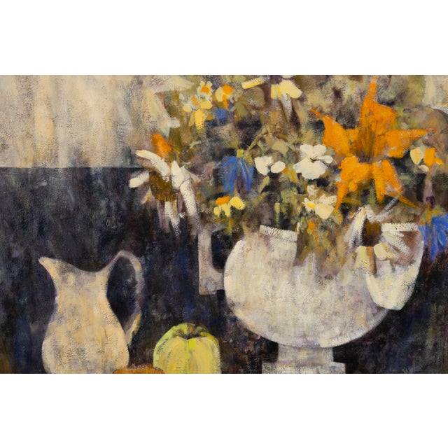 Richard Jerzy – Untitled (Still Life With Flowers & Fruit) Oil on Canvas Framed For Sale - Image 4 of 6