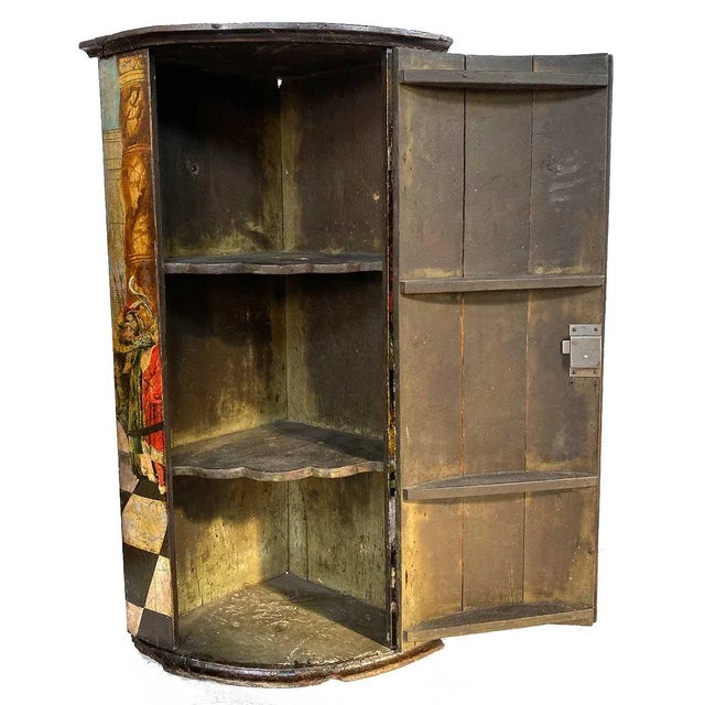 Wood 18th Century English Georgian Painted Pine Bowfront Hanging Corner Cabinet For Sale - Image 7 of 18