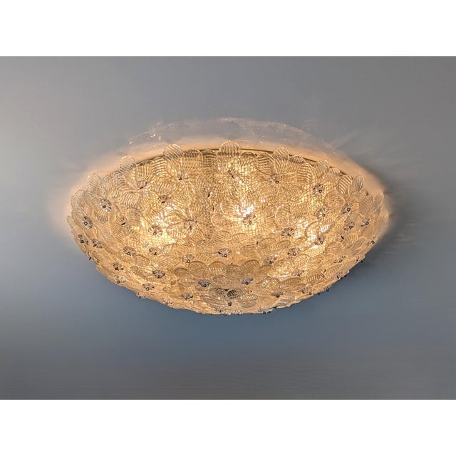 Metal Floral Ceiling Lamp in Murano Glass with Gold Powder Barovier & Toso, 1960s For Sale - Image 7 of 13