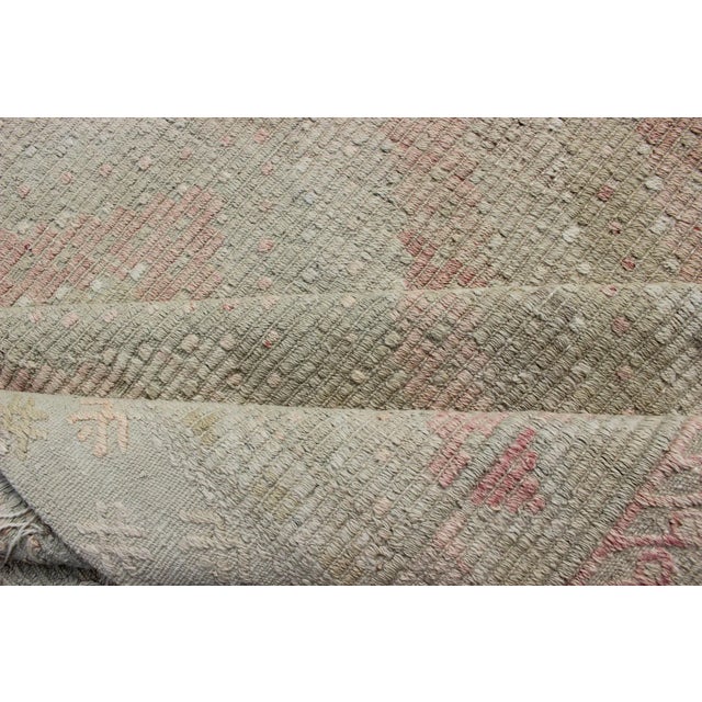 Vintage Turkish Embroidered Rug With Geometric Diamond Design With Soft Colors For Sale - Image 11 of 13