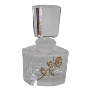 Bohemian Empty Glass Perfume Bottle Czech Art Deco Crystal With Gold Rose 4485b