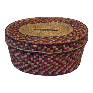 Vintage Lidded Sweetgrass Patterned Basket