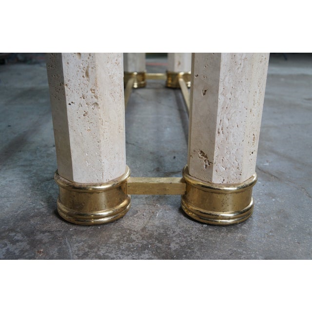 Vintage Italian Regency Travertine Stone Brass & Glass Console Hall Sofa Table For Sale - Image 10 of 12